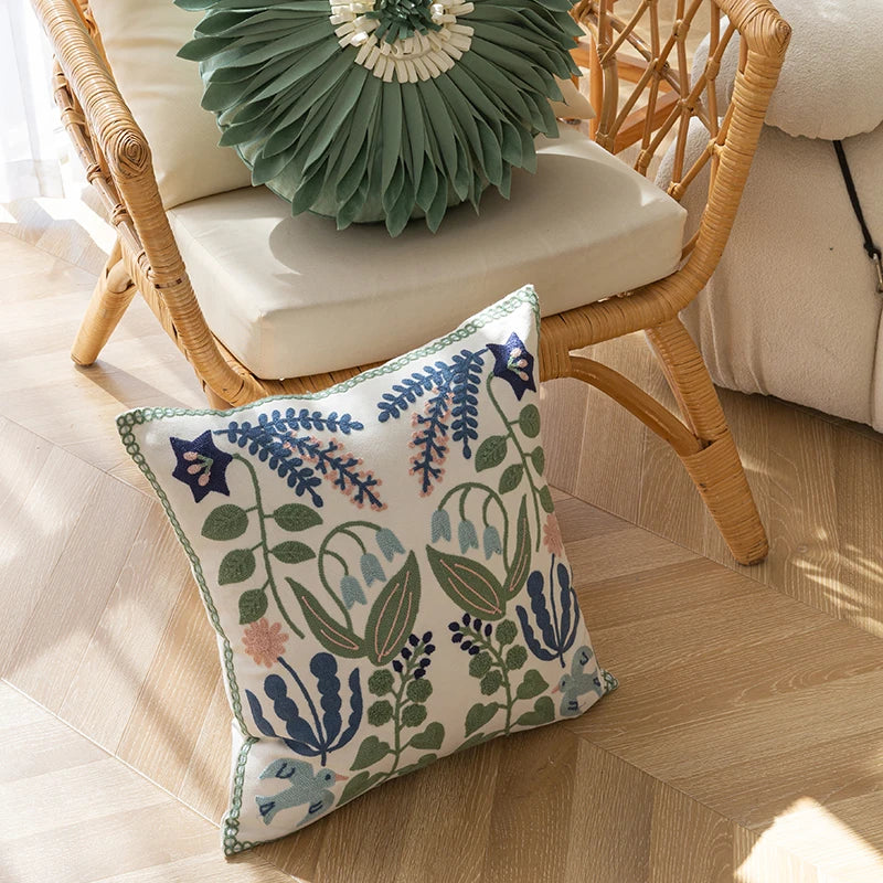 DecorBites™ Embroidered Floral Office Cushion Pillowcase - 45x45CM