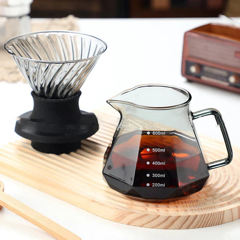 DecorBites™ Glass Coffee Kettle Octagonal Pot for Tea/Coffee, 400/600ml Reusable Coffeeware