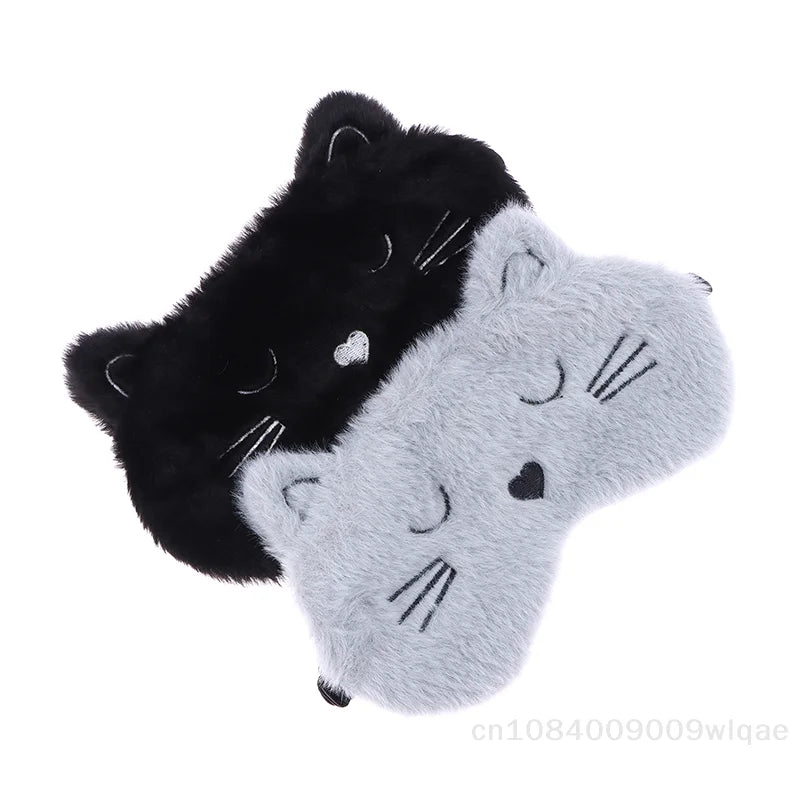 Solid Color Plush Sleep Mask for Naps | 3D Cute Blackout Eye Cover with Adjustable Strap