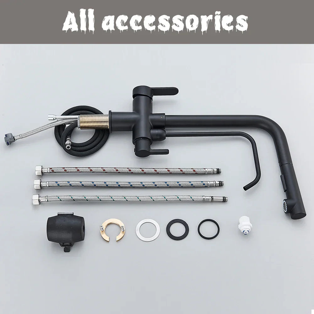 DecorBites™ Black 2-in-1 Purification Kitchen Faucet with Flexible Pull Out Nozzle