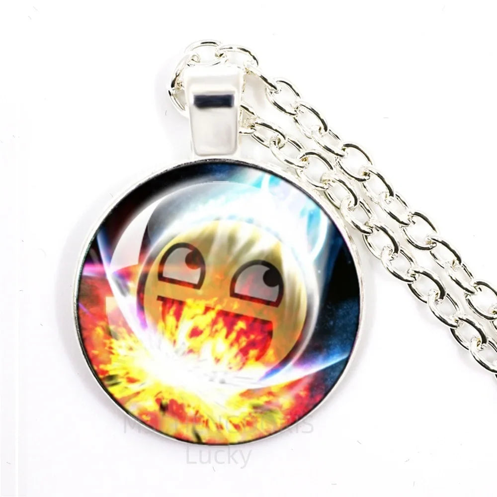 Funny Meme Cartoon Glass Pendant Necklace | Unisex Party Jewelry Gift