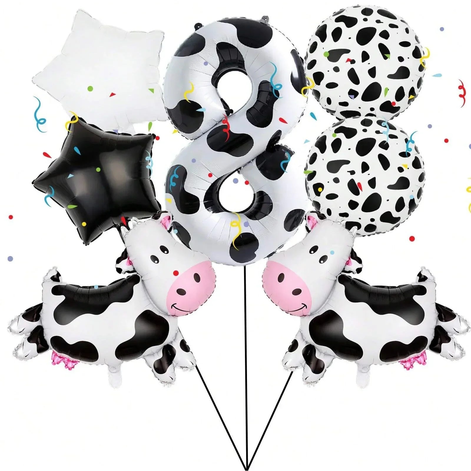 7pcs Cow Print Number Balloon Set | Farm Animal Birthday Party Decoration