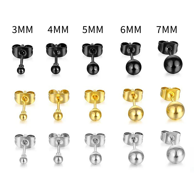 3-7mm Round Ball Stainless Steel Stud Earrings | Unisex Fashion Jewelry Gift