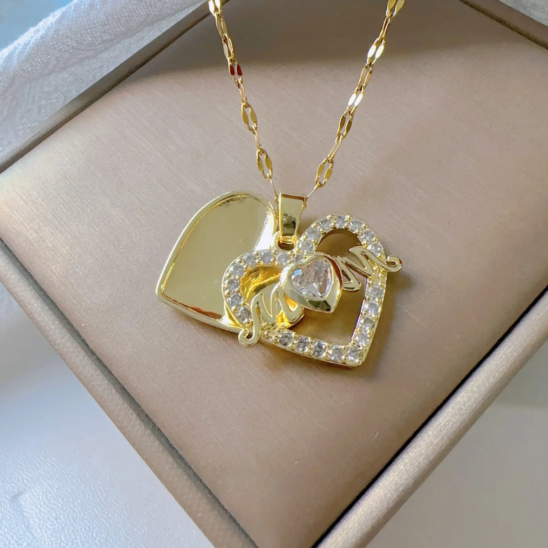 Crystal Heart Mama Necklace | Stainless Steel Pendant Jewelry for Mom