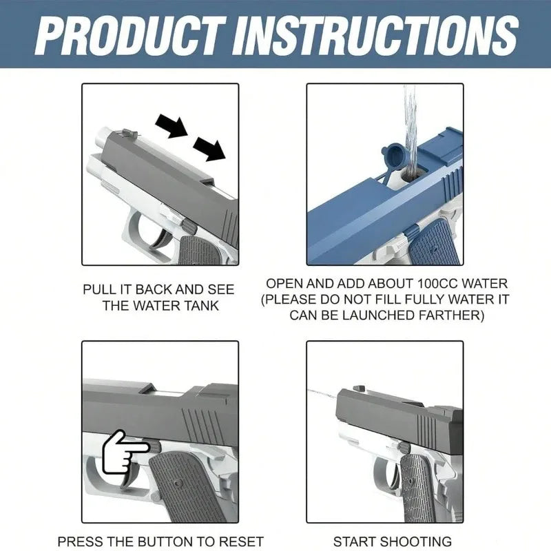 M1911 Water Blaster Pistol | High Capacity Leak-Proof Summer Toy