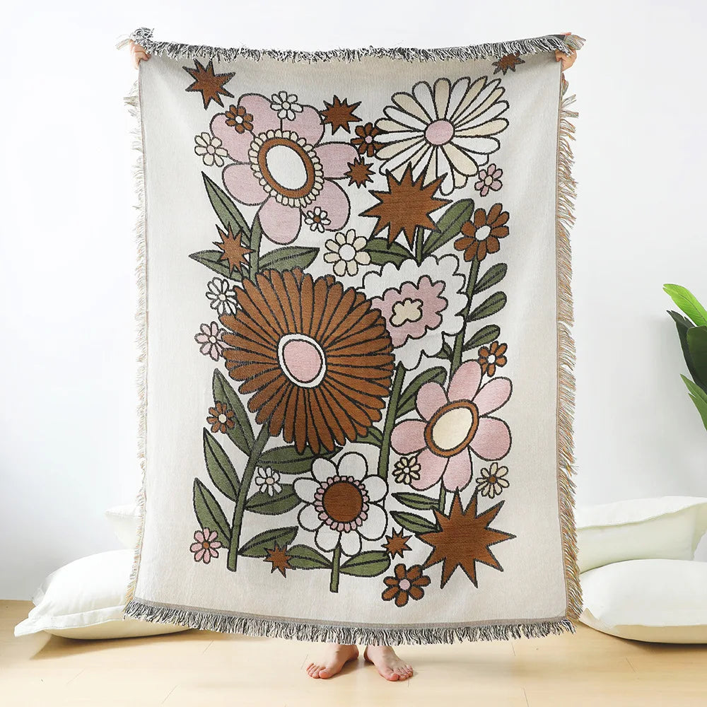 DecorBites™ Daisy Pattern Woven Throw Blanket: Stylish Tassel Thread Blanket for Home Decor & Picnics