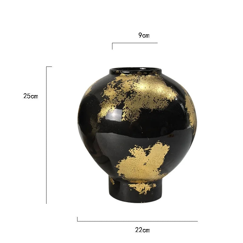 "DecorBites™ Gold Foil Pattern Ceramic Vase - Handcrafted Flowerpot Terrarium Home Decor"