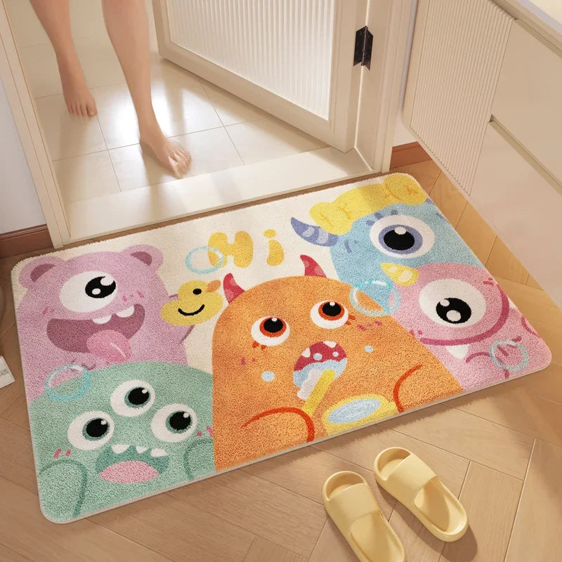 "DecorBites™ Cartoon Print Bathroom Carpet: Soft, Absorbent & Anti-Slip Entrance Mat"