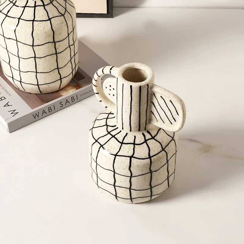 DecorBites™ Geometric Line Ceramic Vase Flowerpot Tray Home Decor Accessory