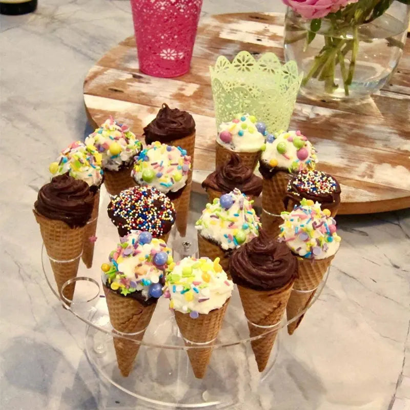 DecorBites™ Acrylic Ice Cream Cone Holder Display Rack - Durable Baking Tools