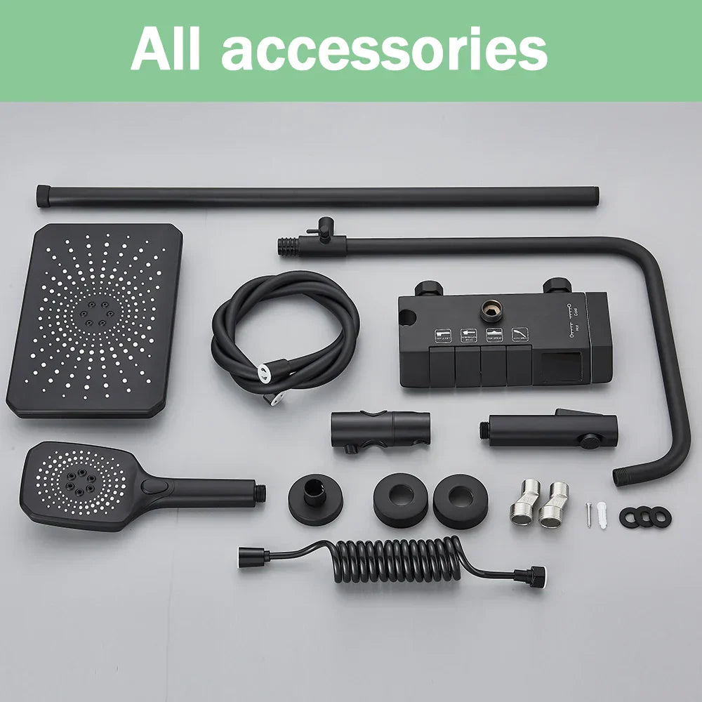 DecorBites™ Black Smart Digital Rainfall Shower System with Grey Mixer Tap