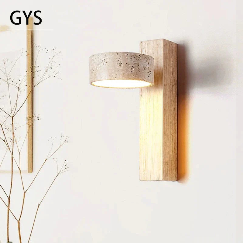 DecorBites™ Cream Style Bedside Lamp With Rotatable LED Light - Walnut Wood Texture