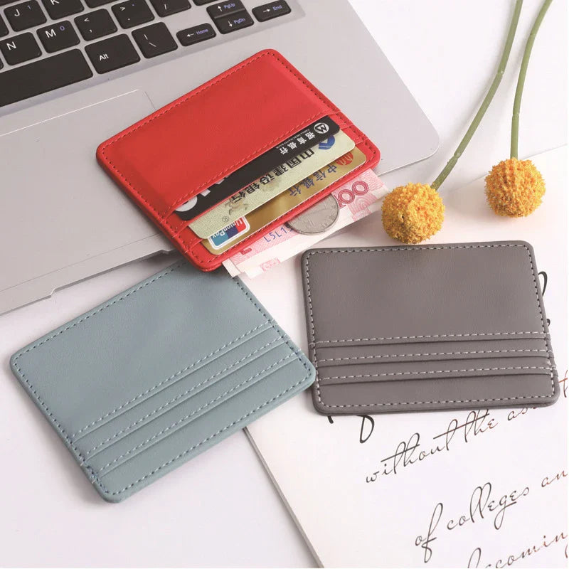 1Pc Pu Leather ID Card Holder | Candy Color Multi Slot Slim Card Case Wallet