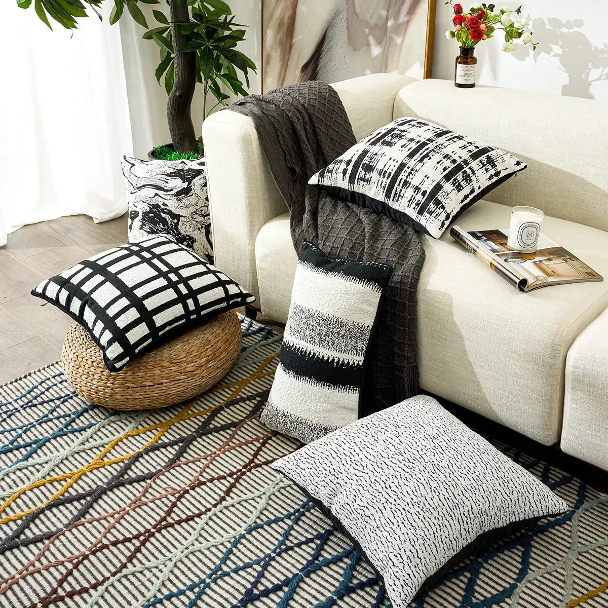 DecorBites™ Geometric Chenille Pillow Cover: Stylish Nordic Jacquard Cushion for Sofa