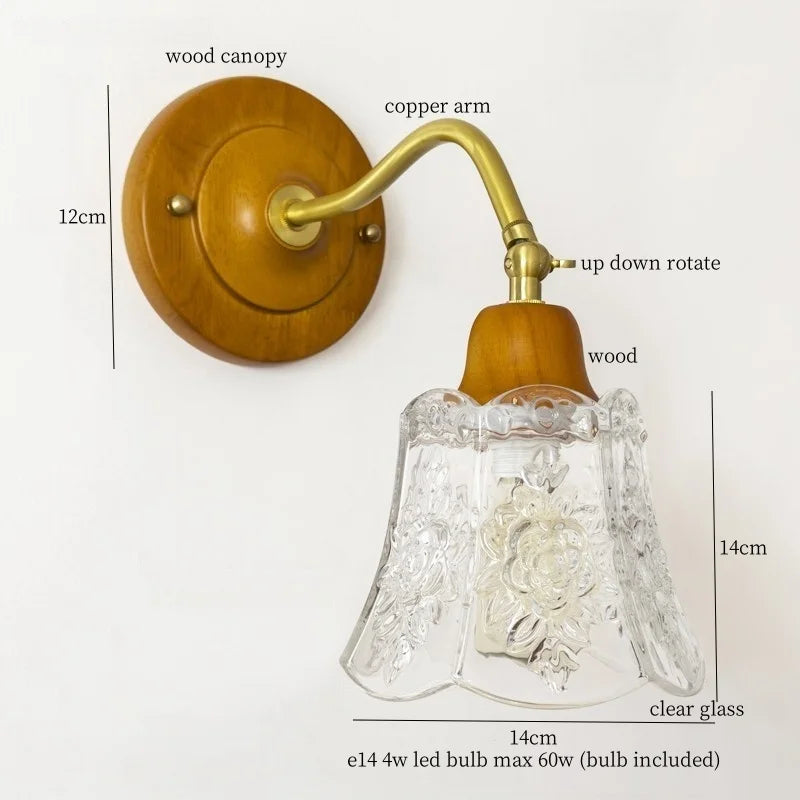 DecorBites™ French Vintage Copper Glass LED Wall Sconce for Bedroom Living Room Mirror