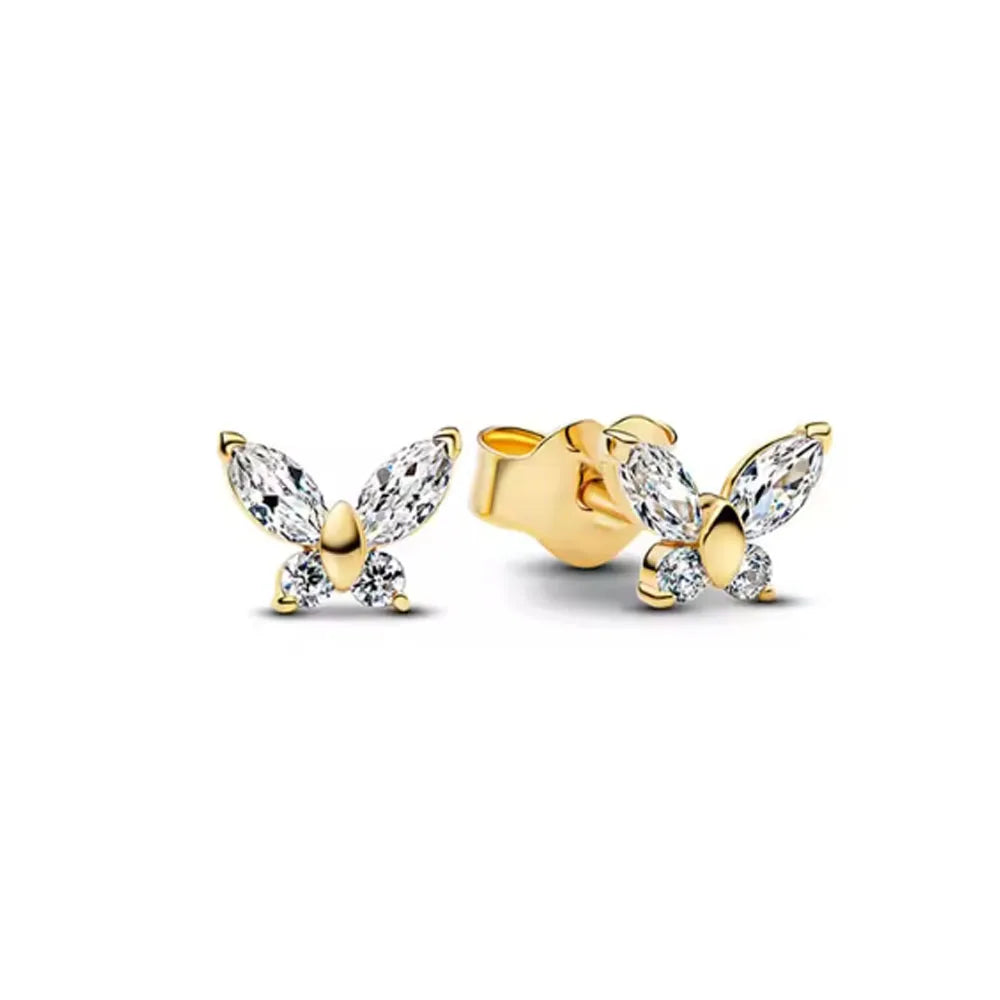 925 Silver Heart and Butterfly Stud Earrings | Elegant Fine Jewelry Gift for Women