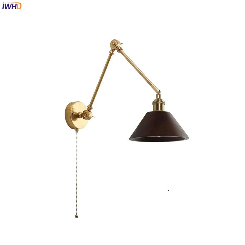 DecorBites™ Copper Swing Arm LED Wall Sconce with Pull Chain Switch, Modern Nordic Wooden Lamp