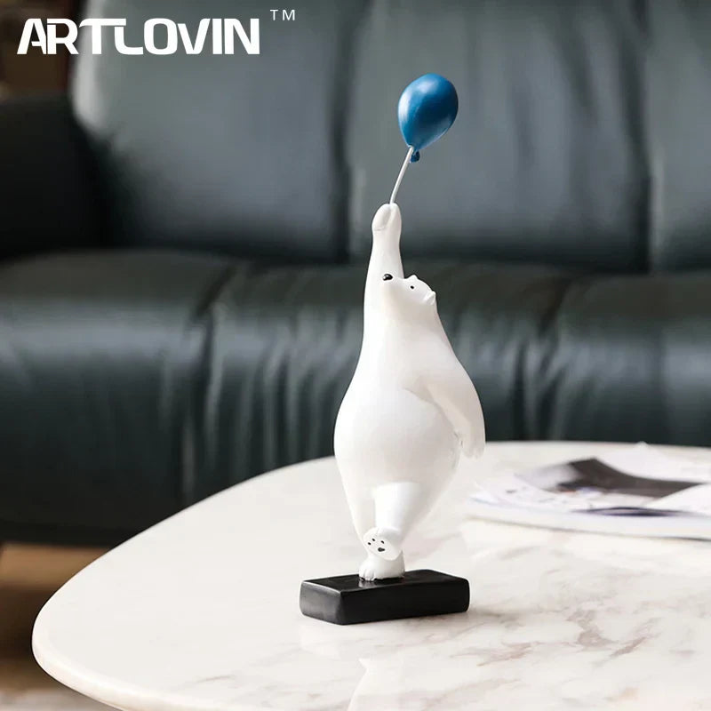 DecorBites™ Flying Bear Balloon Figurines: Modern Home Wall Decoration & Gift