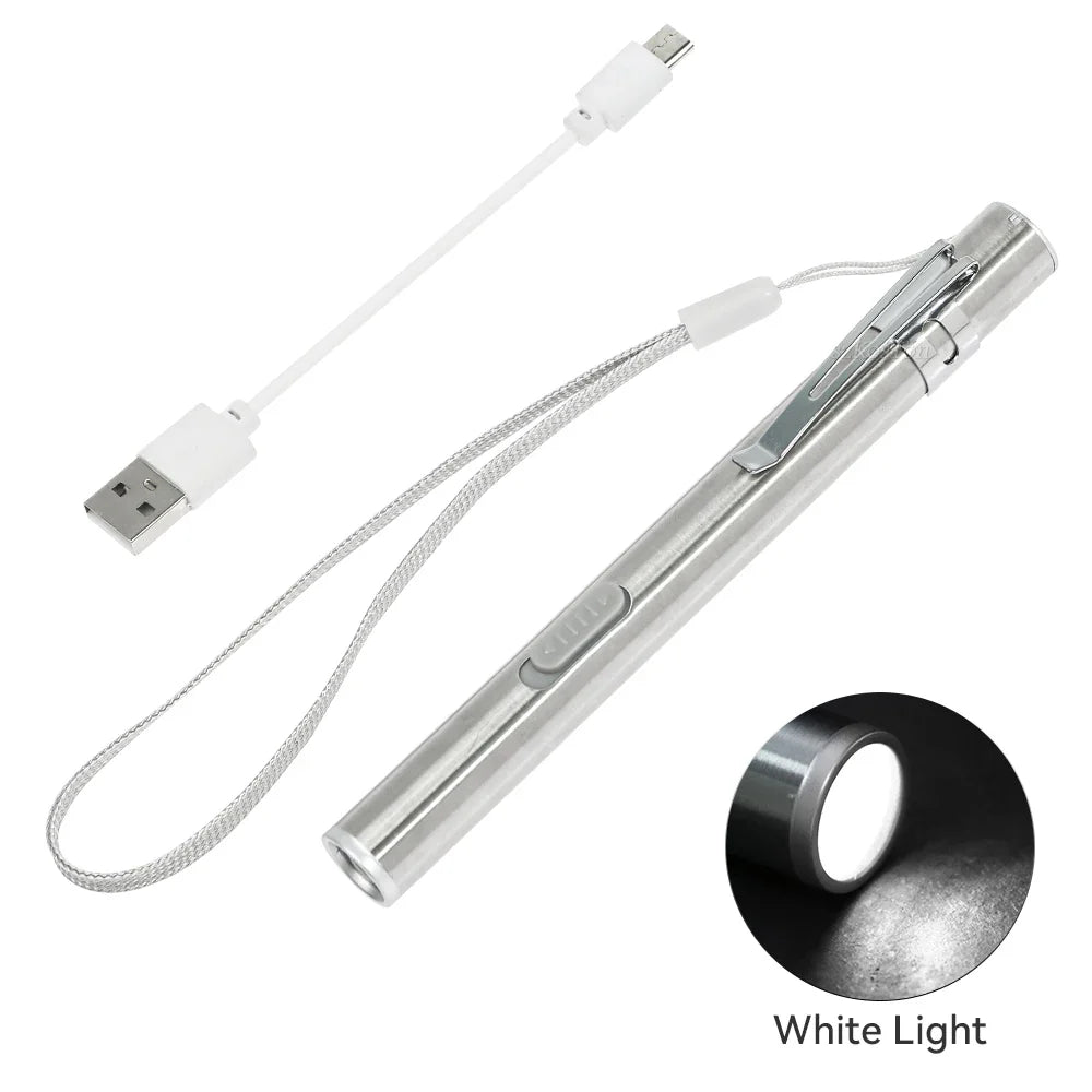 USB Rechargeable Pen Light | Medical Mini LED Flashlight with Clip