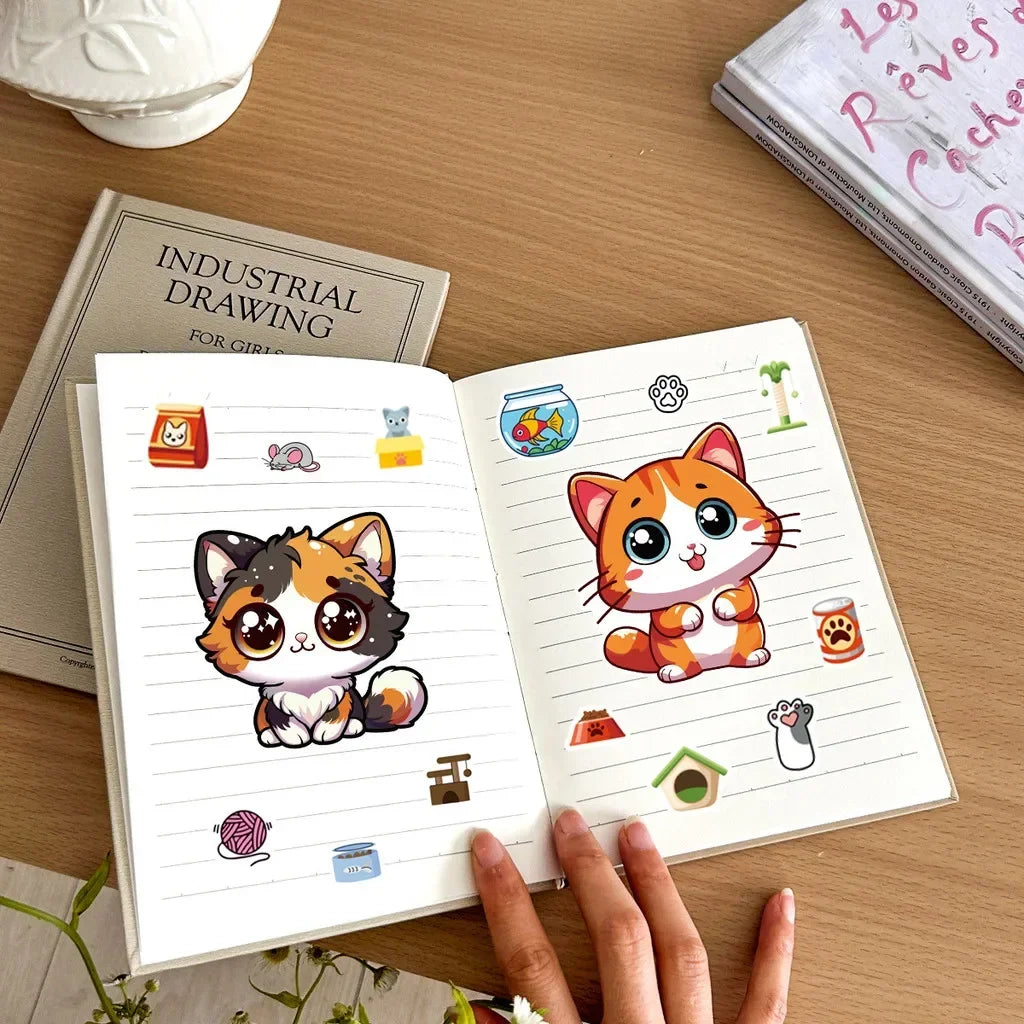 8 Pcs Cute Kitten Dress-Up Stickers for Kids | Cartoon Puzzle Toy and Waterproof Notebook Decor