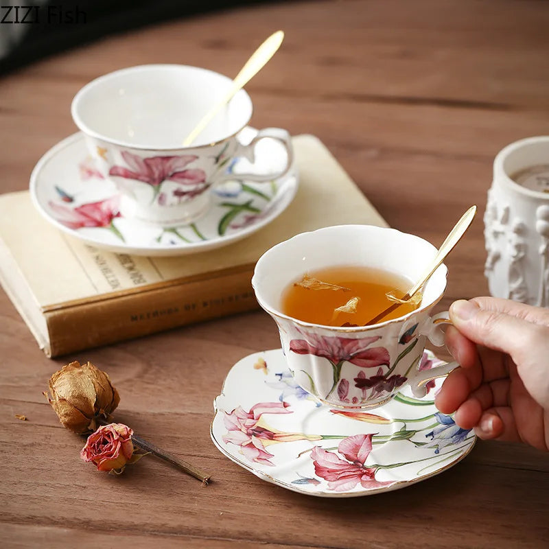DecorBites™ Iris Flower Porcelain Coffee Mug Tea Cup Tableware Set