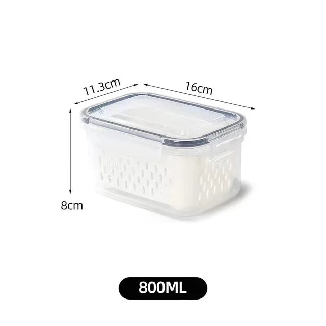 DecorBites™ Fridge Storage Containers with Drain Basket for Kitchen Organization