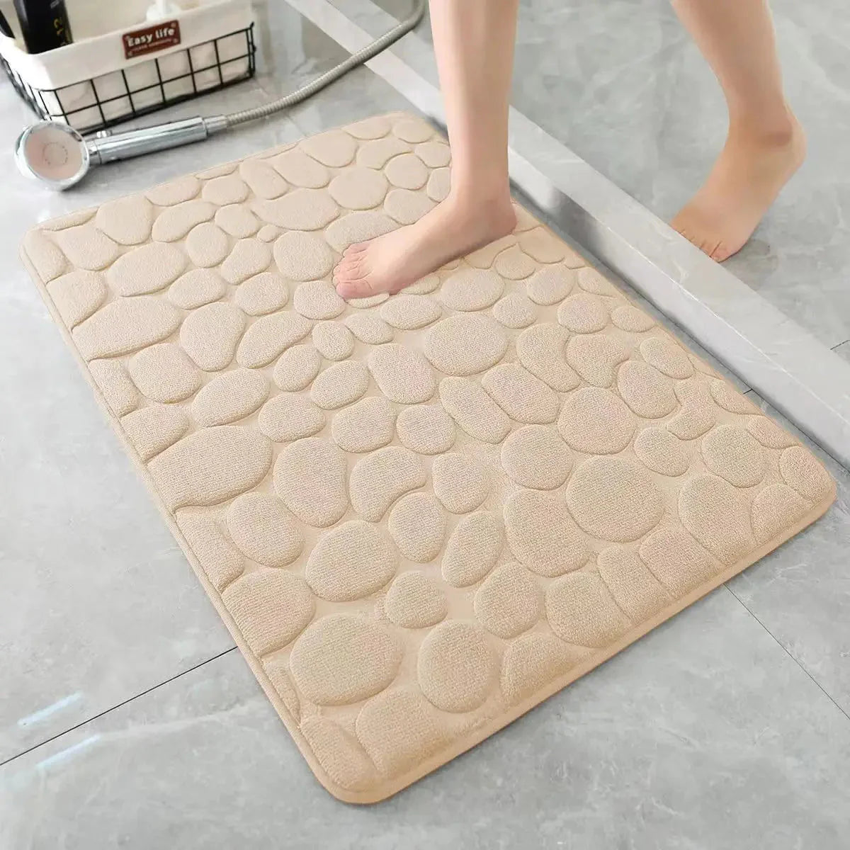 3D Non-Slip Bathroom Mat – Quick-Dry Absorbent Cobblestone Doormat