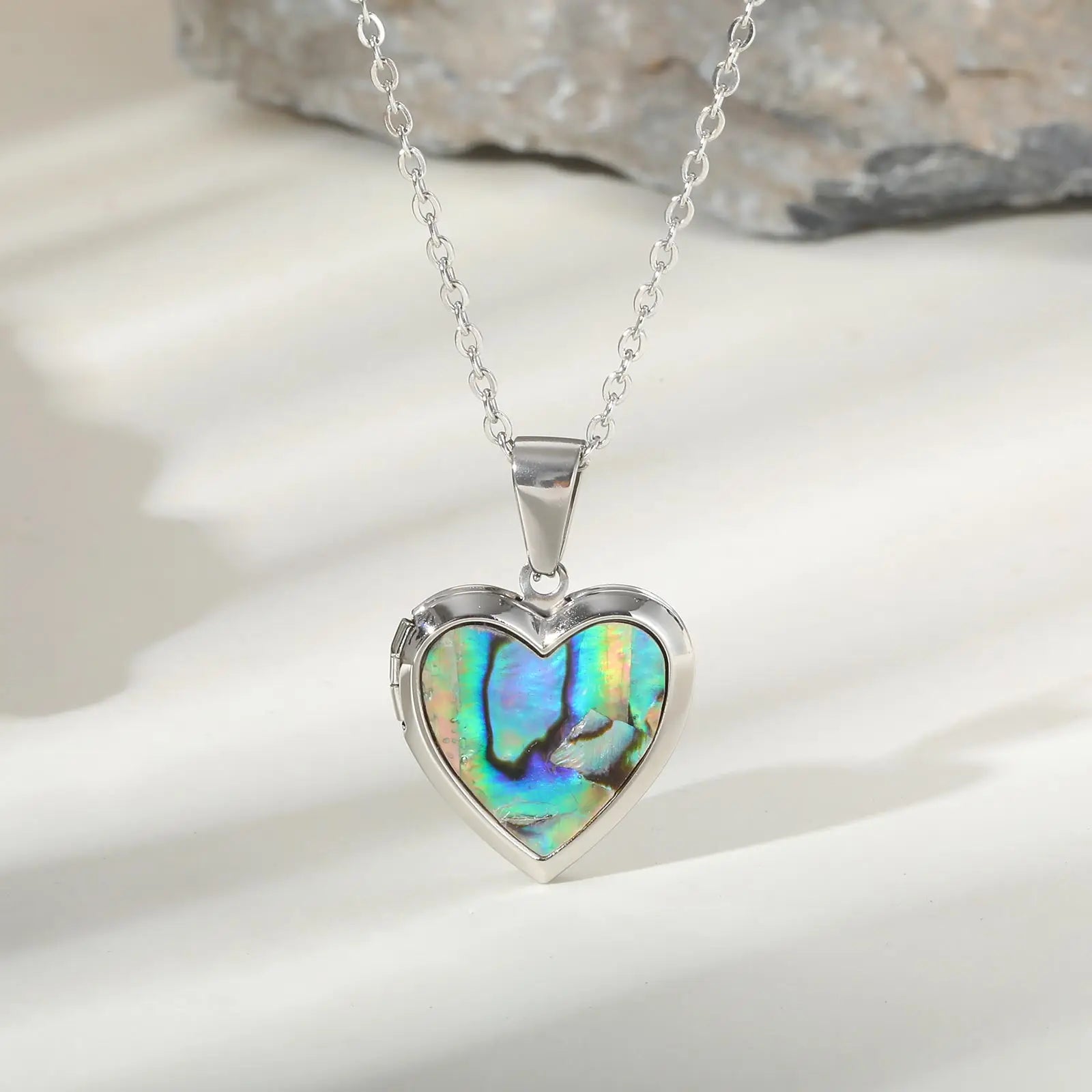 Custom Photo Heart Pendant | Abalone Shell Stainless Steel Necklace