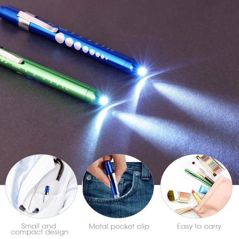 2Pcs Medical Pen Light Flashlight | LED Diagnostic Torch with Pupil Gauge for Doctors and Nurses