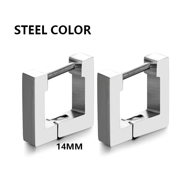 Geometric Stainless Steel Square Triangle Hoop Earrings | Unisex Punk Hip Hop Jewelry