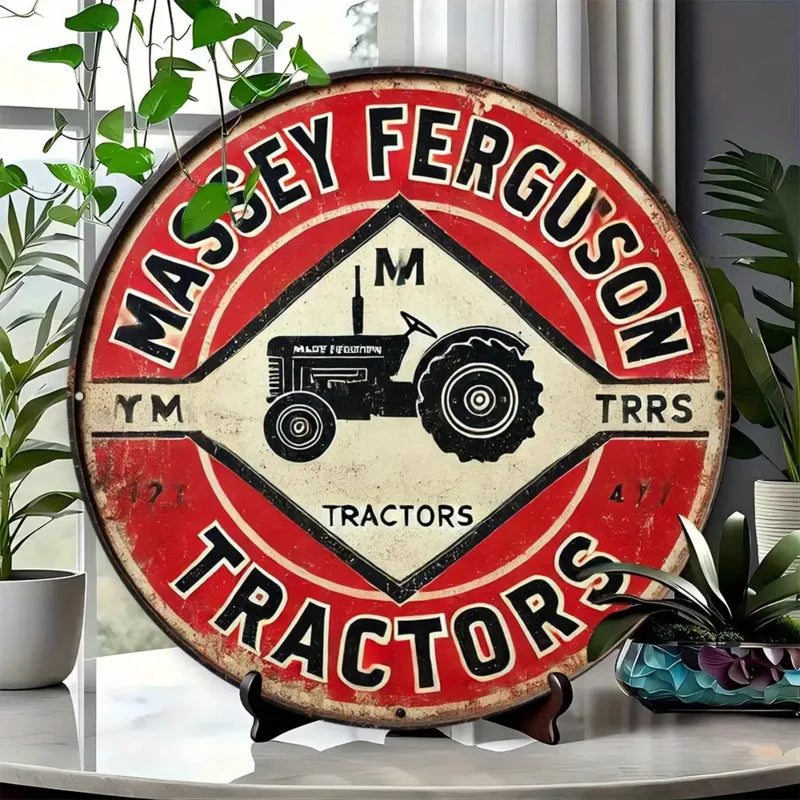 Vintage Rustic 1pc Round Metal Aluminum Sign | Massey Ferguson Tractor Tin Plaque Wall Art Decor | Retro, Multipurpose