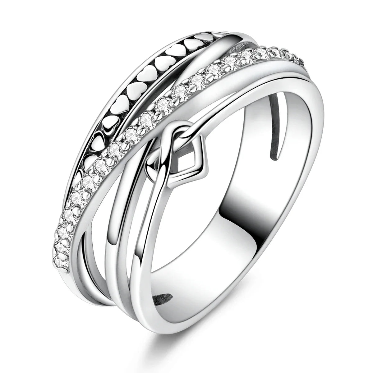 925 Sterling Silver Heart Ring with Cubic Zircon | Geometric Wedding Band for Women