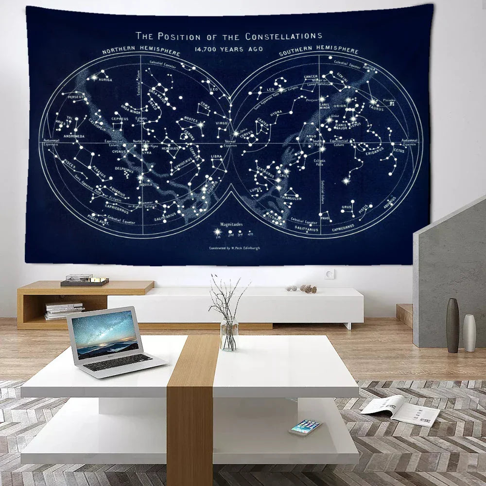 DecorBites™ Cosmic Constellation Compass Tapestry: Abstract Psychedelic Witchcraft Wall Hanging