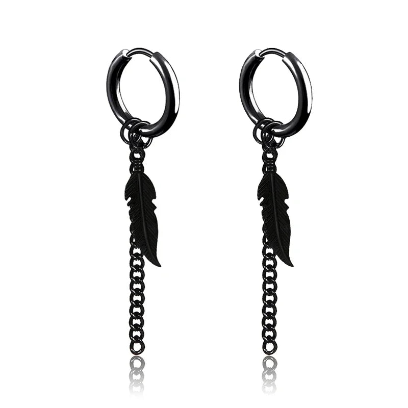 Cross Feather Stud Earrings Set | Unisex Stainless Steel Punk Jewelry