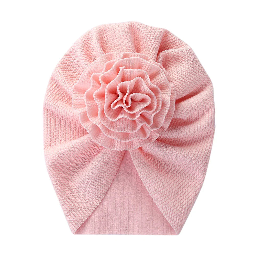 Big Blossom Flower Ribbed Turban Baby Hat | Soft Cotton Topknot Bonnet for Newborns and Toddlers