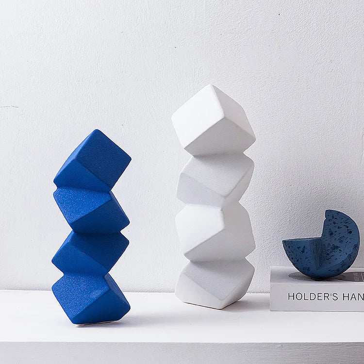DecorBites™ Geometric Square Sculpture Stack Figurine Home Decoration Accessory