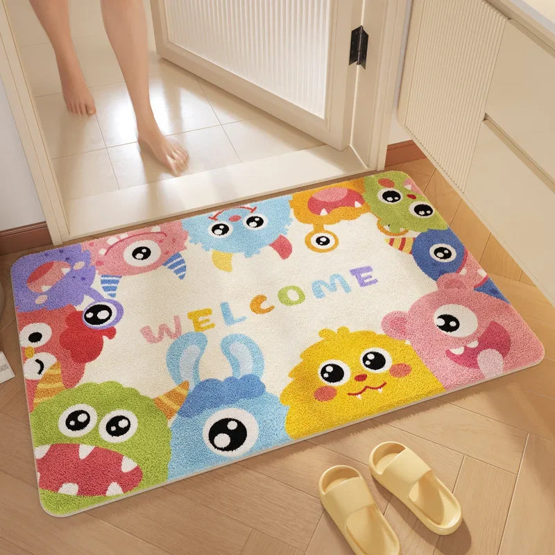 "DecorBites™ Cartoon Print Bathroom Carpet: Soft, Absorbent & Anti-Slip Entrance Mat"