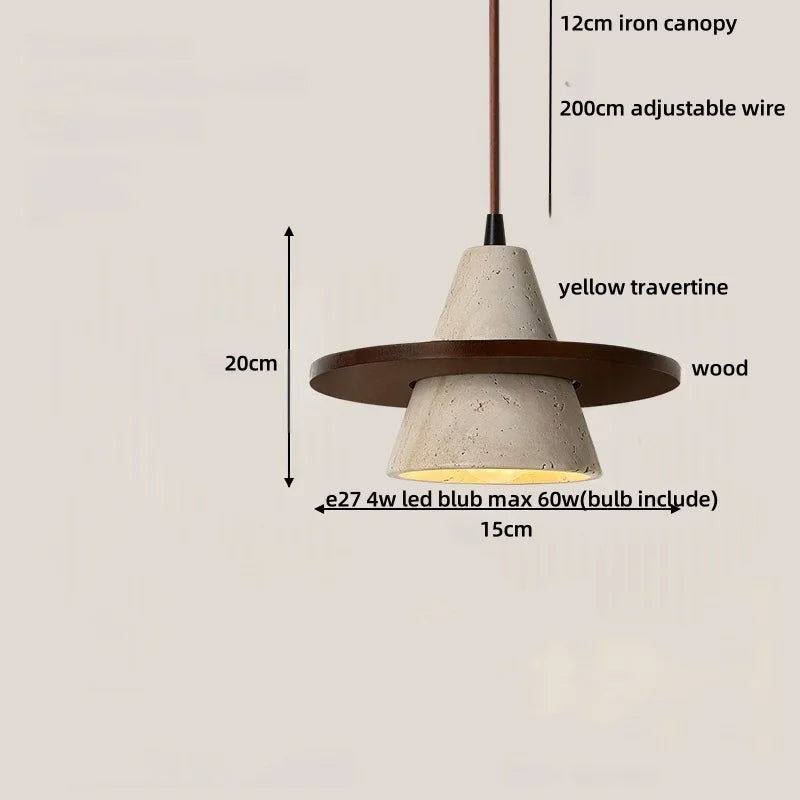 DecorBites™ LED Knob Switch Pendant Lamp Yellow Travertine Copper Wabi Sabi Hanging Lights