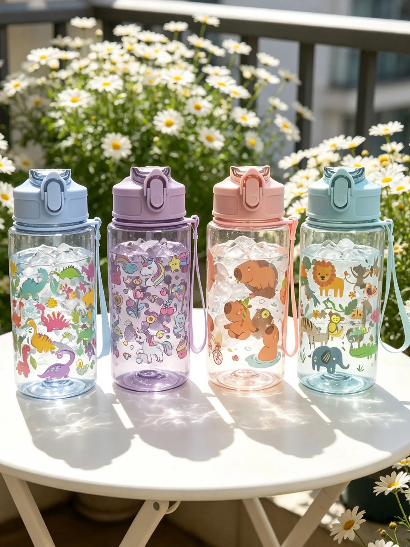 1 Piece 500ml (19 fl oz) Cartoon Printed Straw Cup | Summer Plastic Water Bottle