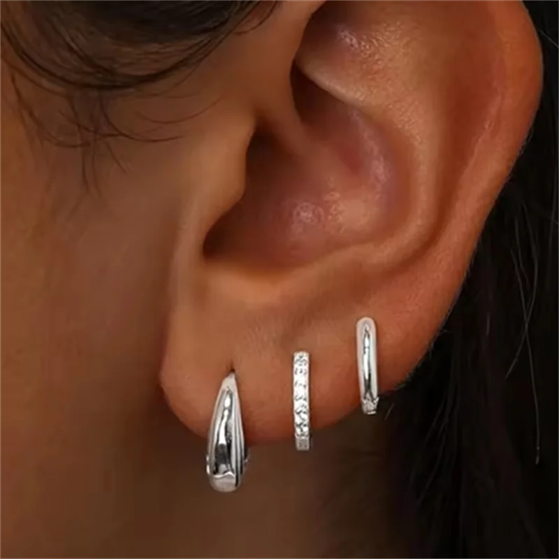 Gold Circle Hoop Earrings Set | Stainless Steel Zircon Flower Stud Jewelry
