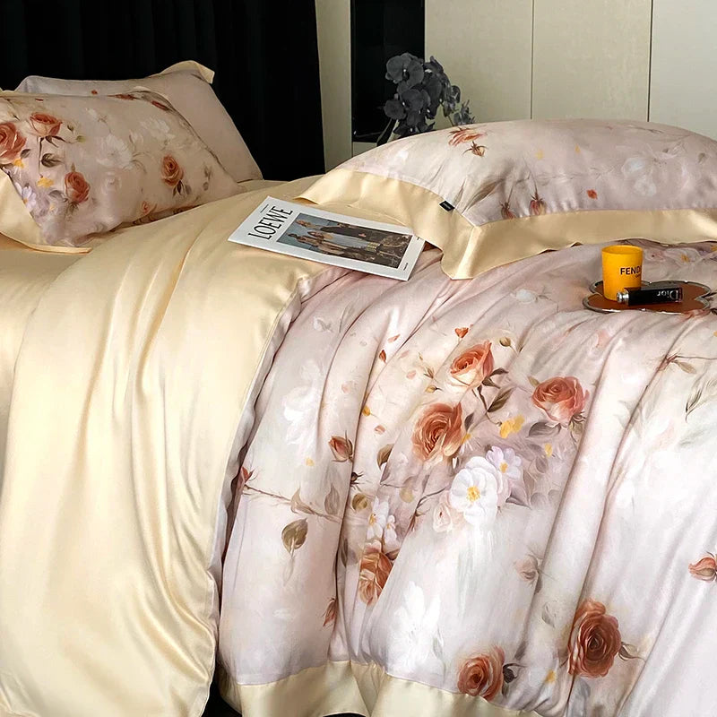 DecorBites™ Eucalyptus Fiber Flowers Print Bedding Set - Soft Silky Cool Feel