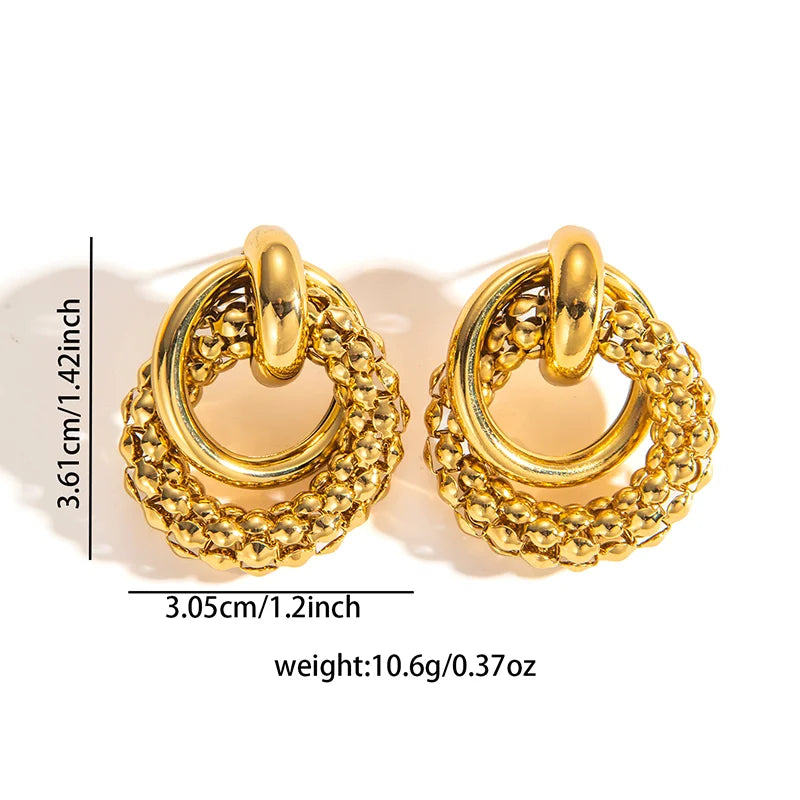 Stainless Steel Circular Splicing Earrings | Modern Geometric Drop Earrings