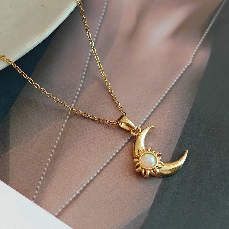 Moon and Sun Zircon Pendant Necklace | 316L Stainless Steel Choker