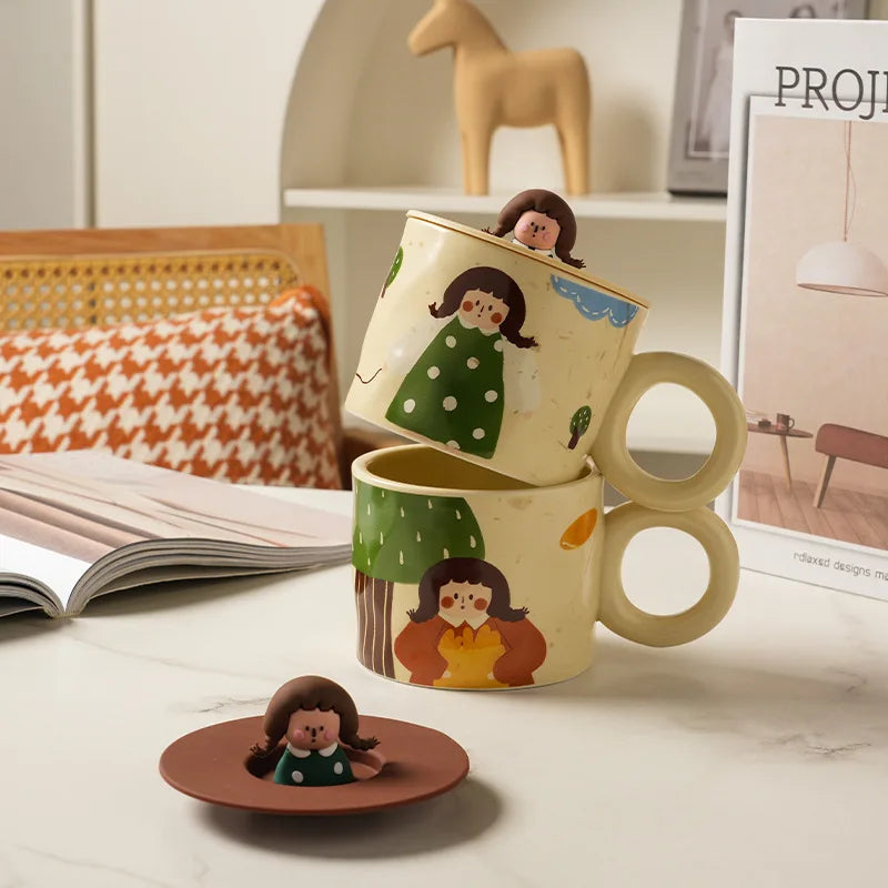 DecorBites™ Creative Ceramic Coffee Mug with Lid for Couples