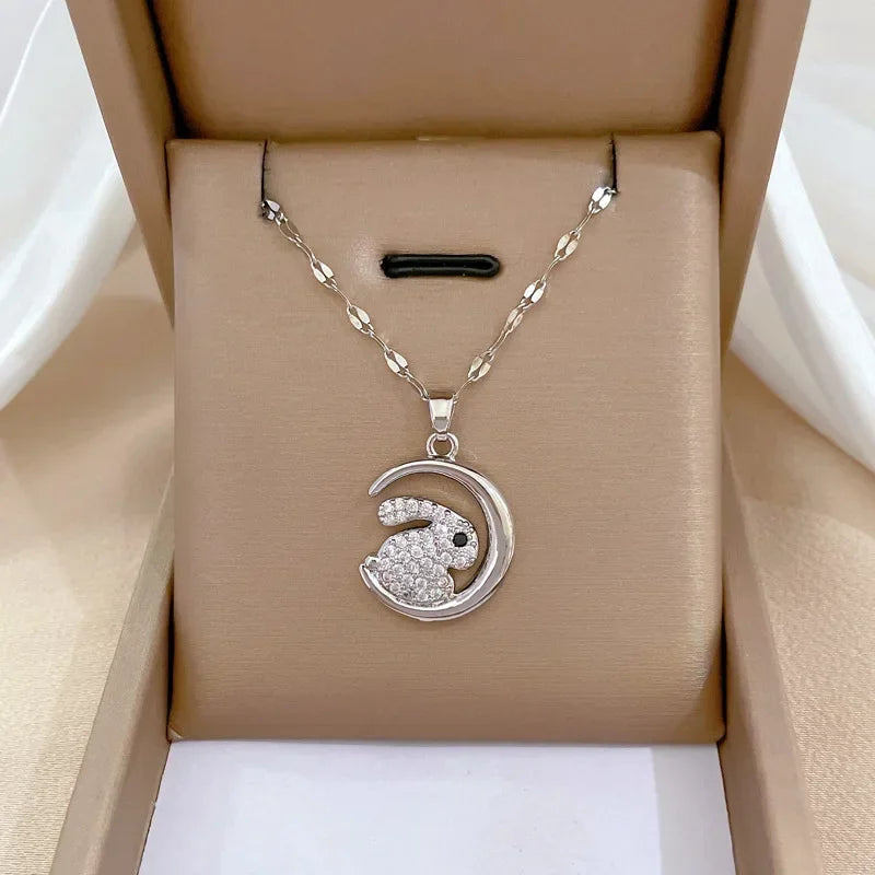 Crescent Moon Pendant Necklace | Vintage Stainless Steel Choker for Women
