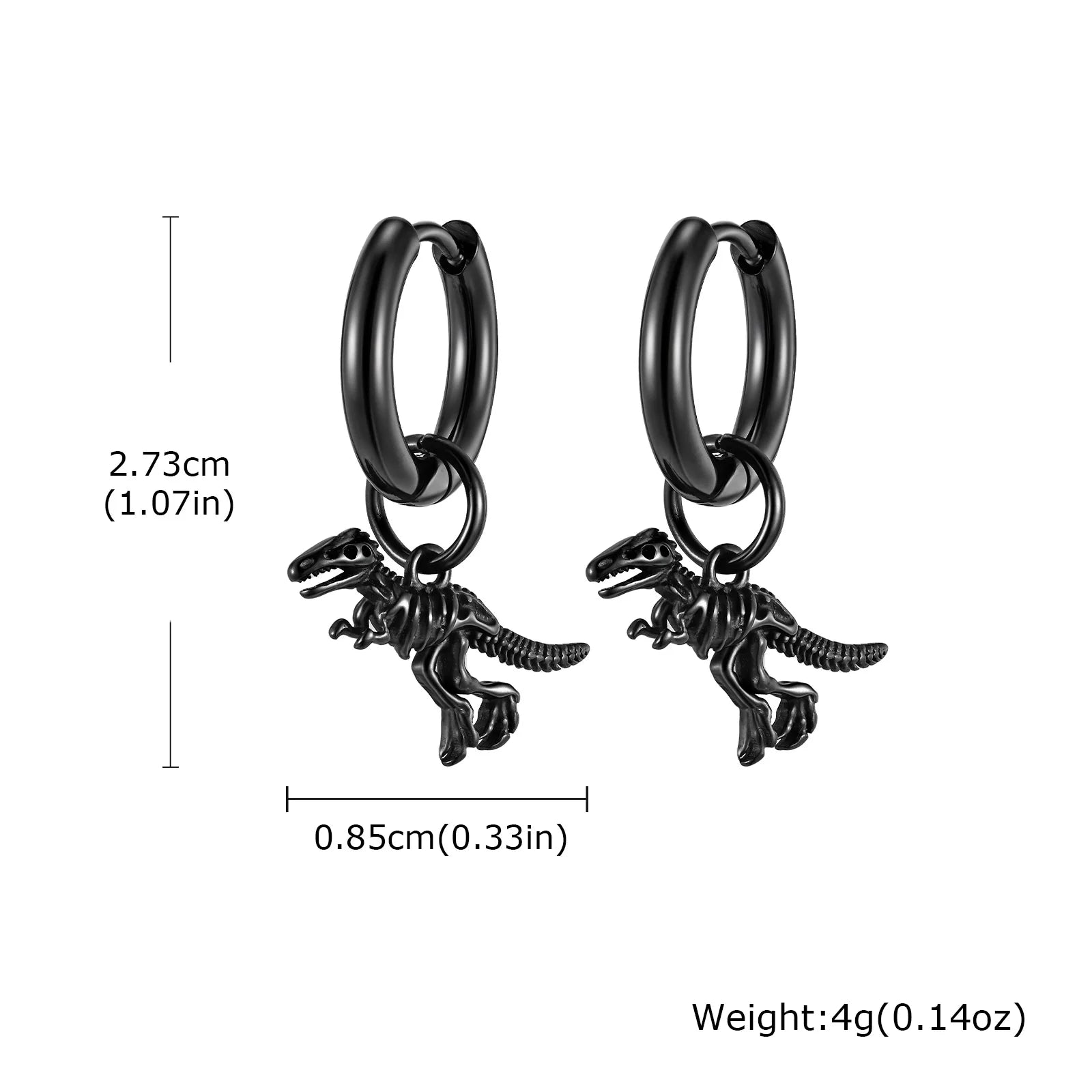 Dinosaur Drop Earrings | Stainless Steel Punk Rock Jewelry for Men and Women