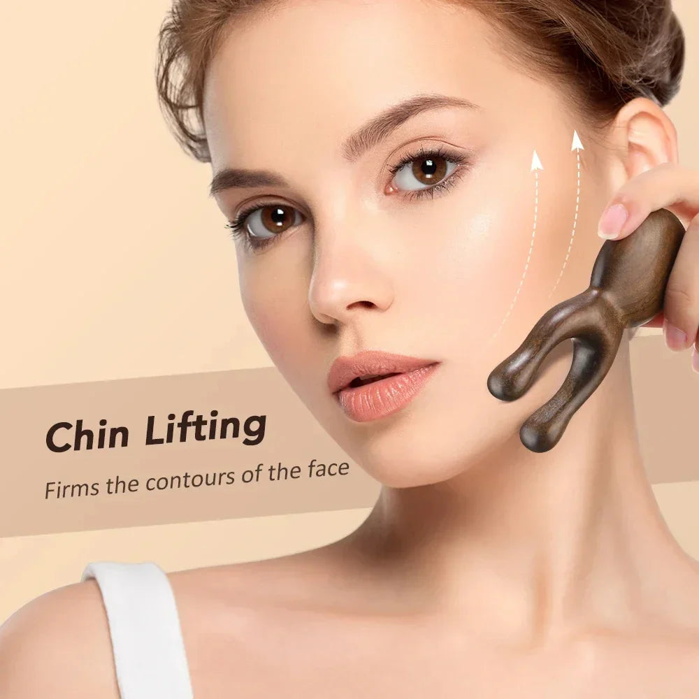 Wooden Gua Sha Facial Massager | Natural Sandalwood Acupressure Tool for Face, Nose, and Eyes