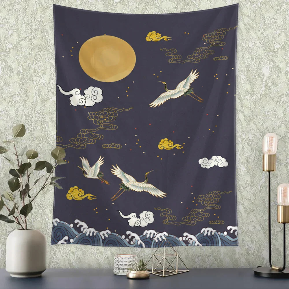 DecorBites™ Flying Crane Wall Hanging Tapestry for Home Retro Wall Decor