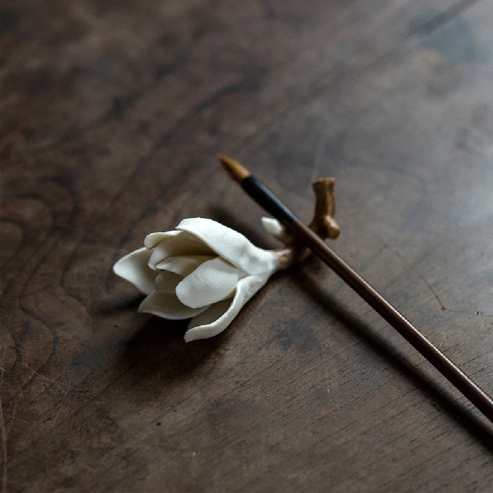 Ceramic Magnolia Flower Incense Holder | Handmade Zen Decor