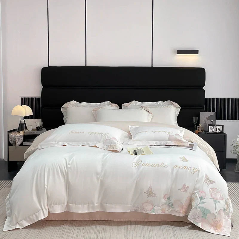 DecorBites™ Embroidered Flowers Butterfly Bedding Set - 4Pcs